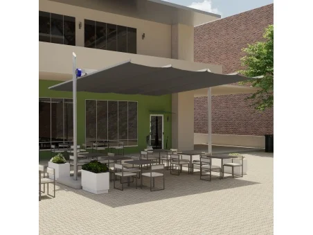 Maistra: die erste faltbare, neigbare und höhenverstellbare Segelmarkise