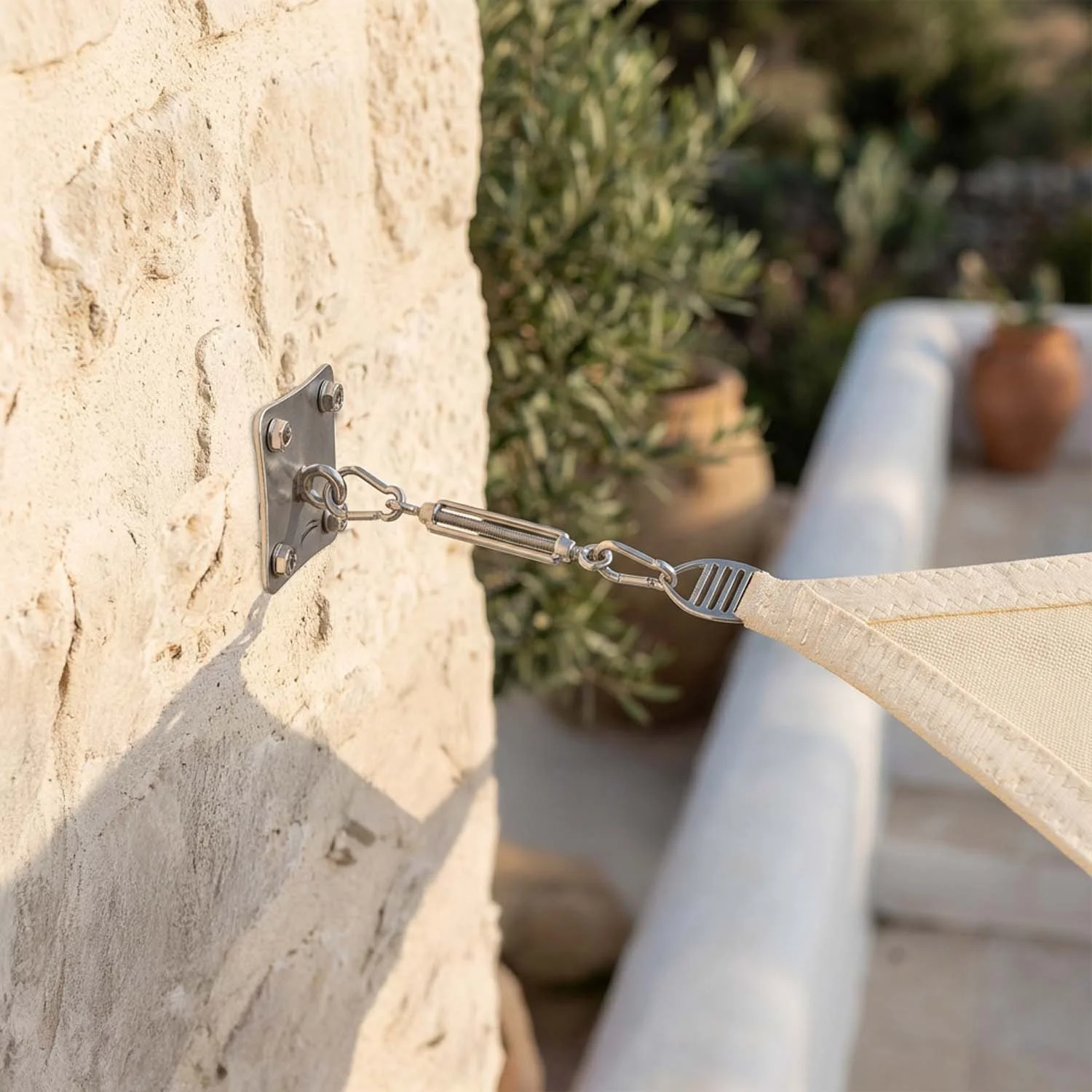 EZ Wall Fix Wandbefestigung Für Sonnensegel mit Spanner, Wandplatte und 2 Karabinerhaken 2