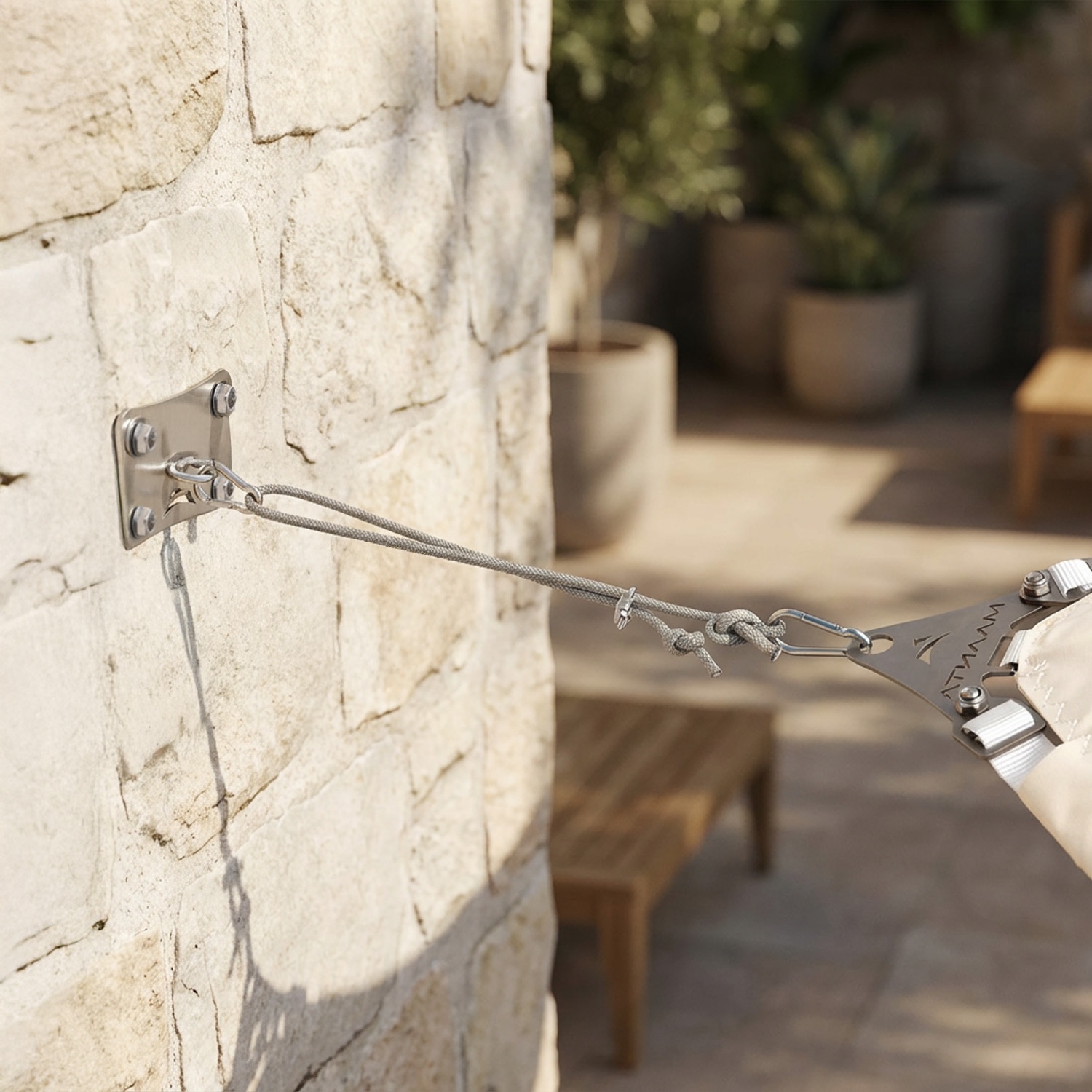 Kit Wandbefestigung SimplE Für Sonnensegel 1 Spanner, 1 Platte und 2m Segeltau 2