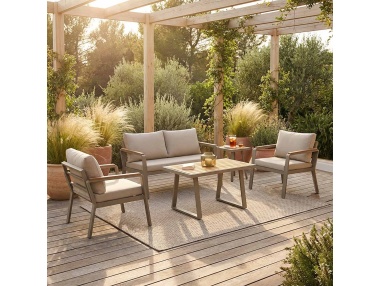 Parma: Outdoor-Lounge-Set aus Aluminium und Iroko-Holz