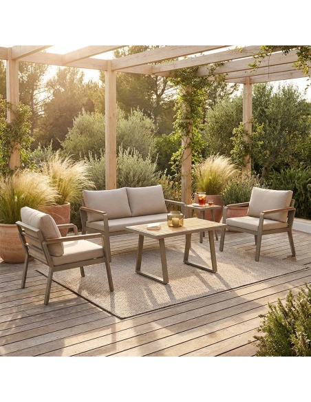 Parma: Outdoor-Lounge-Set aus Aluminium und Iroko-Holz