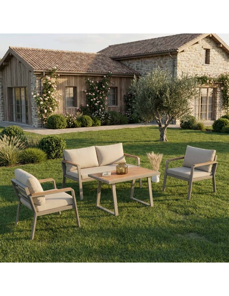 Parma: Outdoor-Lounge-Set aus Aluminium und Iroko-Holz