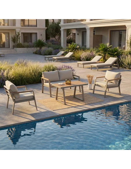 Parma: Outdoor-Lounge-Set aus Aluminium und Iroko-Holz