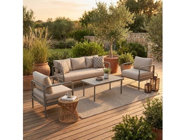 Melina: Outdoor-Lounge-Set mit extra-dicken Kissen