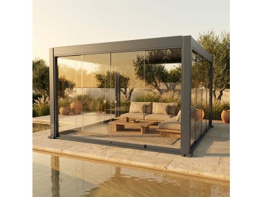 Glasschiebetüren für Lyra T6 - Pergola mit Glas geschlossen