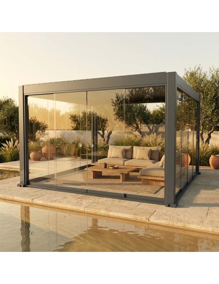 Glasschiebetüren für Lyra T6 - Pergola mit Glas geschlossen
