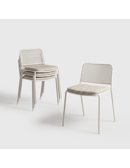 Fornax: 4er-Set Outdoor-Stühle aus Eisen mit Metallgeflecht
