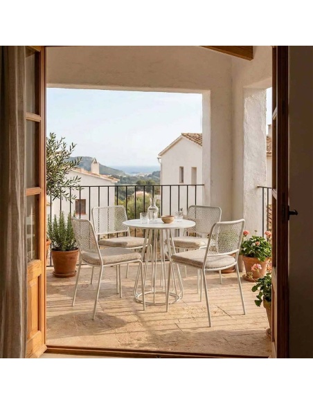 Fornax: 4er-Set Outdoor-Stühle aus Eisen mit Metallgeflecht