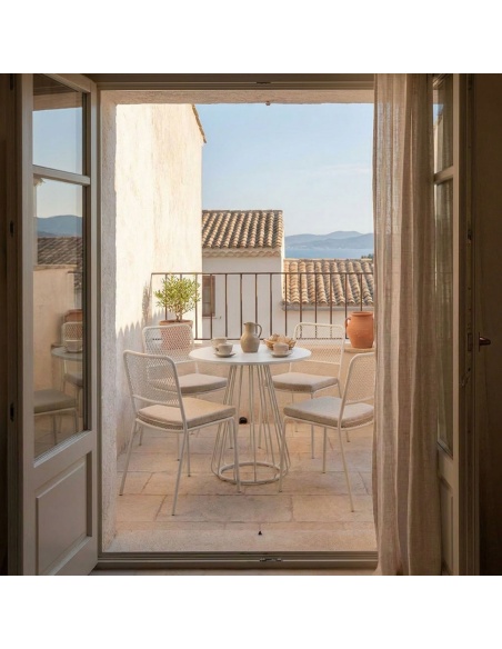 Fornax: 4er-Set Outdoor-Stühle aus Eisen mit Metallgeflecht