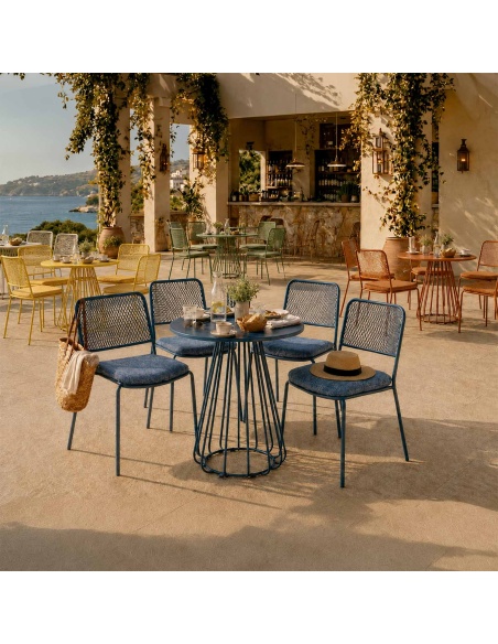 Fornax: 4er-Set Outdoor-Stühle aus Eisen mit Metallgeflecht