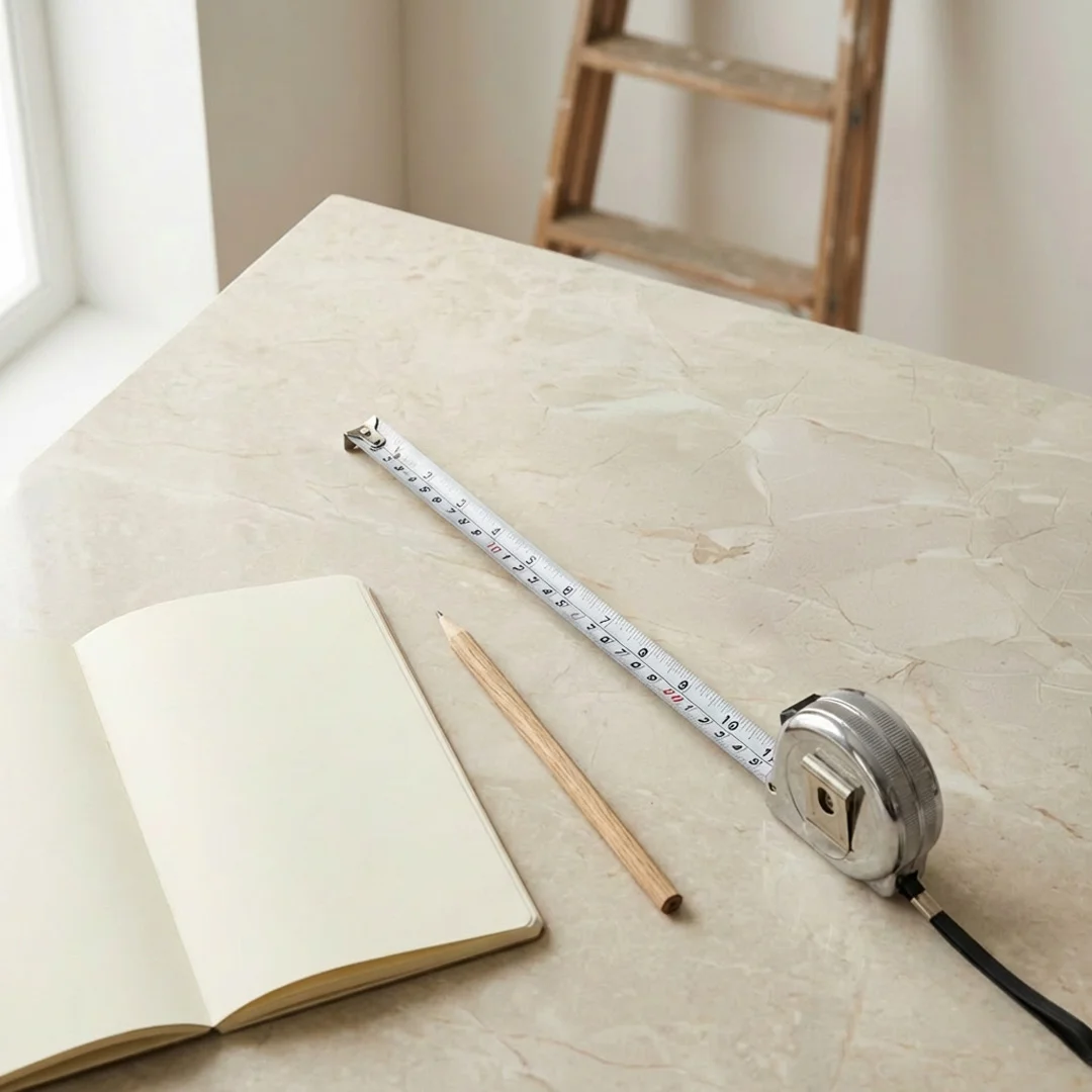 Messwerkzeuge - Maßband, Bleistift, Notizzettel